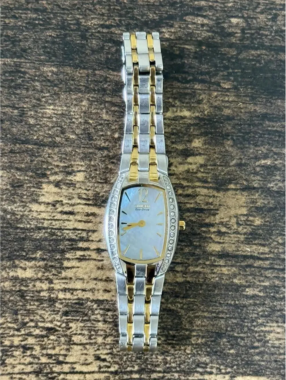 Rare Vintage Citizen Silhouette Eco Drive Gold/Silver Tone Crystal Bezel Watch